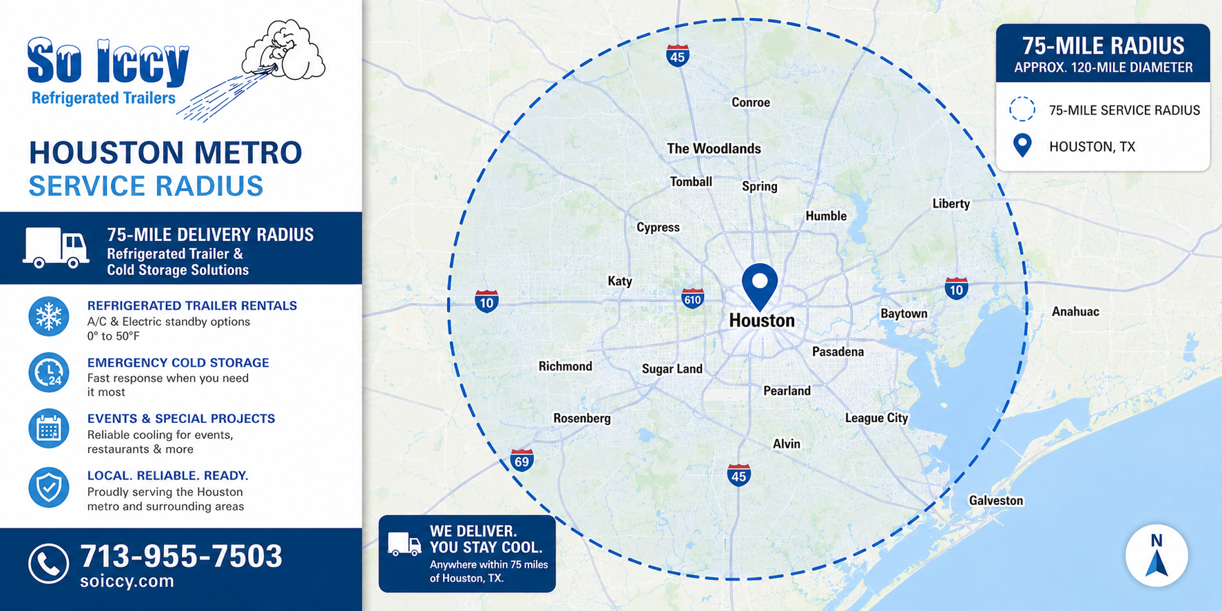 So Iccy Houston 75-mile service radius delivery coverage map